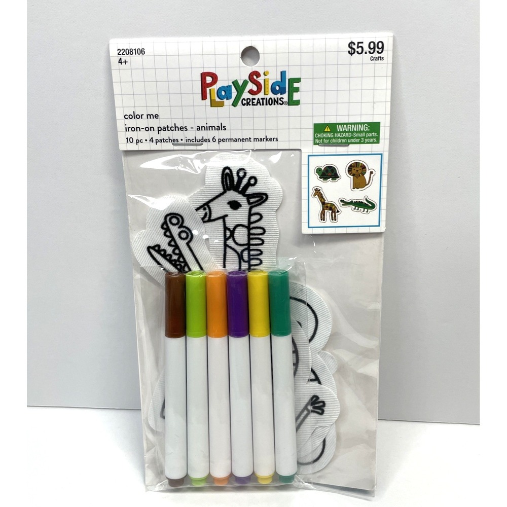 Playside Creations Color Me Iron-On Animal Patches Kids Craft Kit